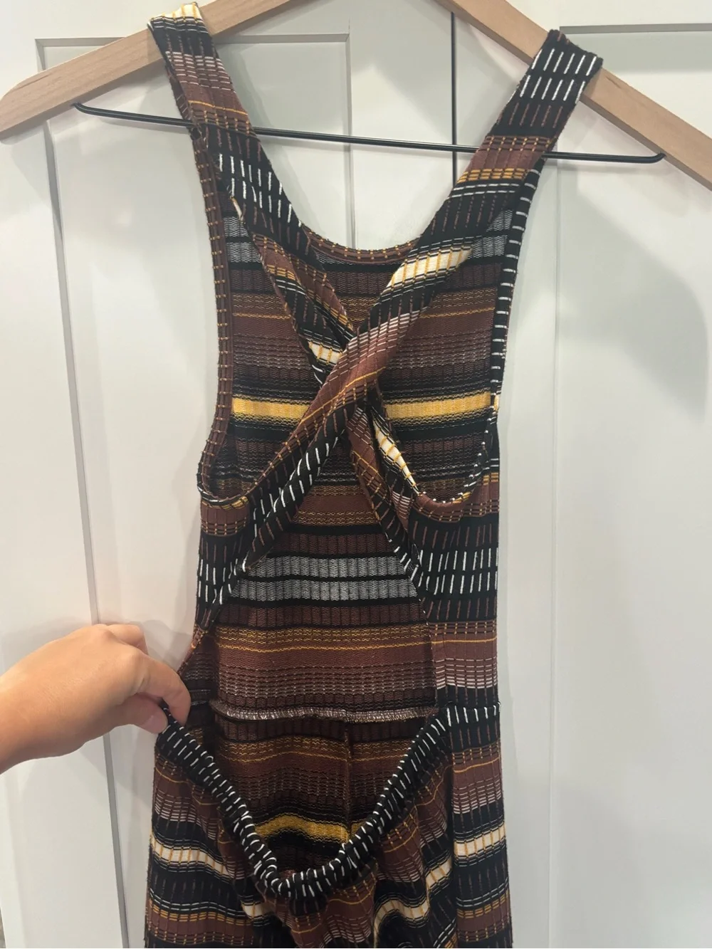 Free People Dixie Strapless Brown Black Cream Multi-Stripe Wide-Leg Jumpsuit